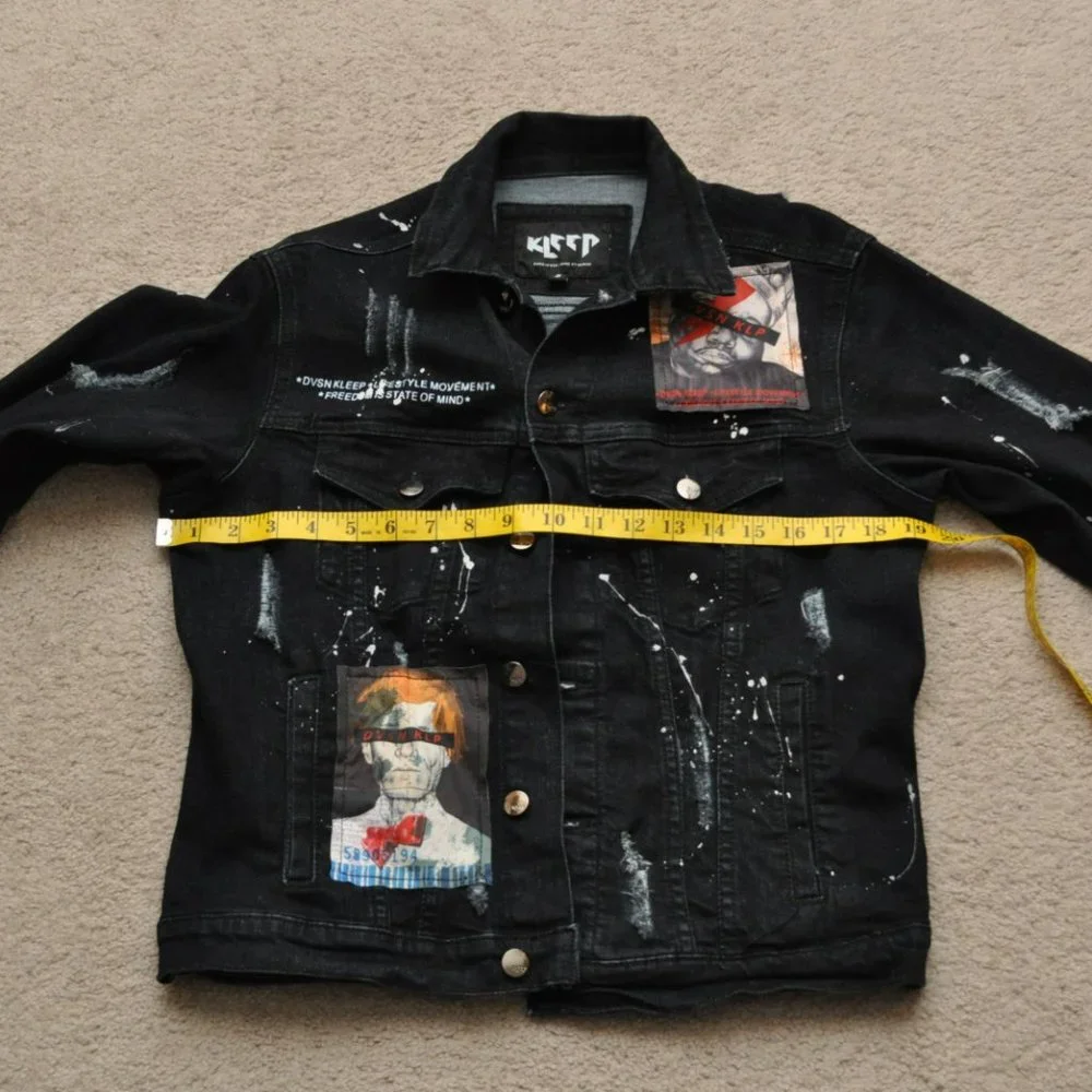 Kleep Biggie Smalls Bowie Warhol Dark Denim Jean Jacket Sz S
